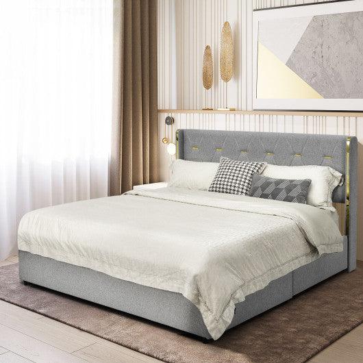 Full/Queen Size Upholstered Bed Frame with 4 Drawers-Silver-Full Size at Set Shop and Smile