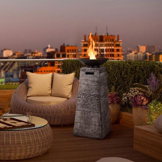 48 Inch Propane Fire Bowl Column with Lava Rocks and PVC Cover-Gray at Set Shop and Smile