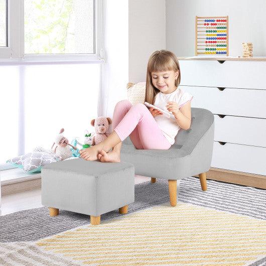 Soft Velvet Upholstered Kids Sofa Chair with Ottoman-Gray at Set Shop and Smile