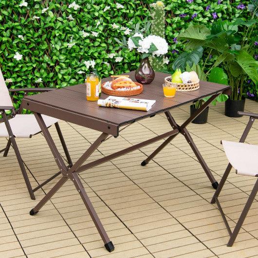 4-6 Person Portable Aluminum Camping Table with Carrying Bag-Brown at Set Shop and Smile