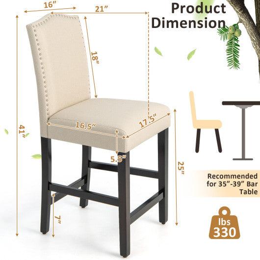 2 Pcs Fabric Nail Head Counter Height Dining Side Chairs Set-Beige at Set Shop and Smile