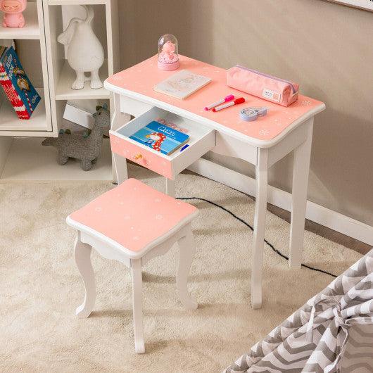 Princess Vanity Table and Chair Set with Tri-Folding Mirror and Snowflake Print-Pink at Set Shop and Smile