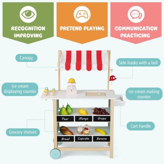 Kids Wooden Ice Cream Cart with Chalkboard and Storage at Set Shop and Smile