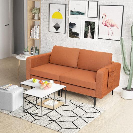 Modern Loveseat Sofa Couch with Side Storage Pocket and Sponged Padded Seat Cushions-Orange at Set Shop and Smile