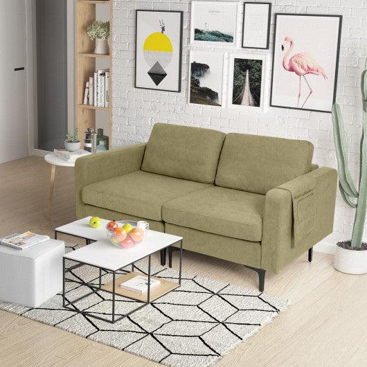 Modern Loveseat Sofa Couch with Side Storage Pocket and Sponged Padded Seat Cushions-Green at Set Shop and Smile