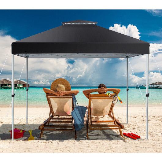 2-Tier 10 x 10 Feet Pop-up Canopy Tent with Wheeled Carry Bag-Black at Set Shop and Smile