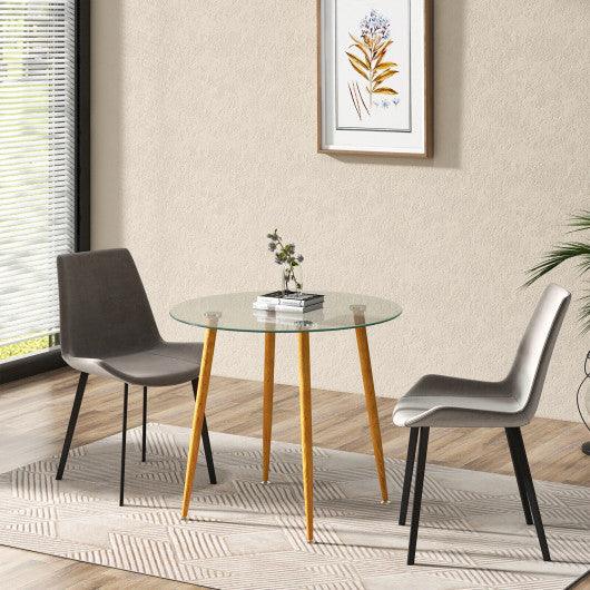 Round Glass Dining Table Leisure Coffee Table with Metal Legs-Natural at Set Shop and Smile