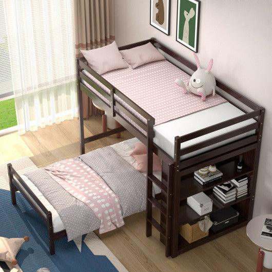 Twin Over Twin Loft Bunk Bed with Bookcase-Dark Brown at Set Shop and Smile