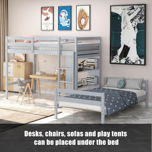 Twin Over Twin Loft Bunk Bed with Bookcase-Gray at Set Shop and Smile