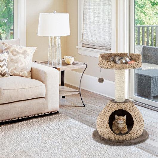 28 Inches Hand-Made Cat Tree Tower with Jump Platform-Coffee at Set Shop and Smile