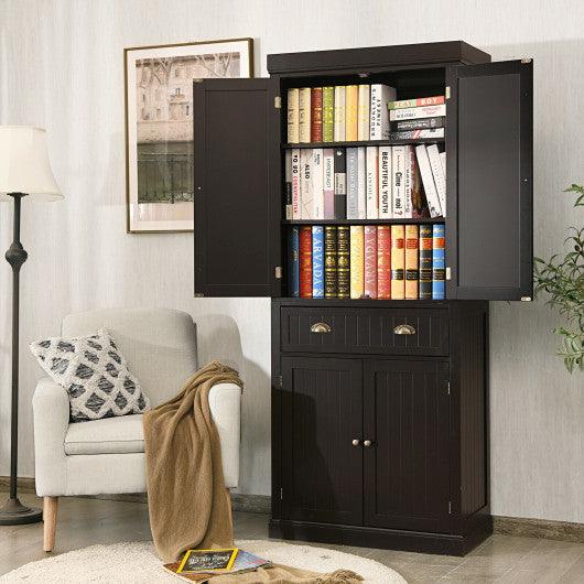Cupboard Freestanding Kitchen Cabinet w/ Adjustable Shelves-Dark Brown at Set Shop and Smile
