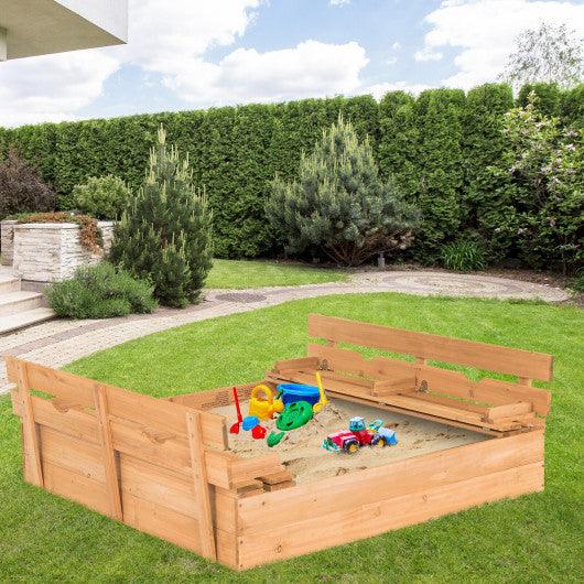 Kids Wooden Sandbox with 2 Foldable Bench Seats at Set Shop and Smile