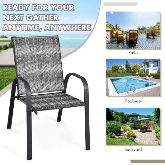 Set of 6 Outdoor PE Wicker Stackable Chairs with Sturdy Steel Frame-Gray at Set Shop and Smile