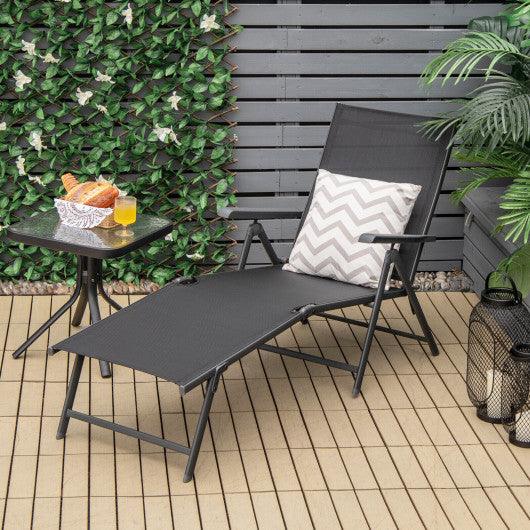 2 Pieces Foldable Chaise Lounge Chair with 2-Position Footrest-Black at Set Shop and Smile