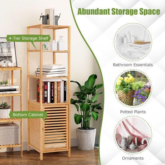 4 Tiers Slim Bamboo Floor Storage Cabinet with Shutter Door and Anti-Toppling Device-Natural at Set Shop and Smile
