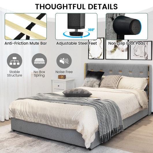 Full/Queen Size Upholstered Bed Frame with 4 Drawers-Silver-Full Size at Set Shop and Smile