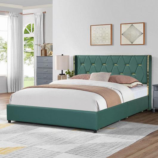 Full/Queen Size Upholstered Bed Frame with 4 Drawers-Green-Full Size at Set Shop and Smile