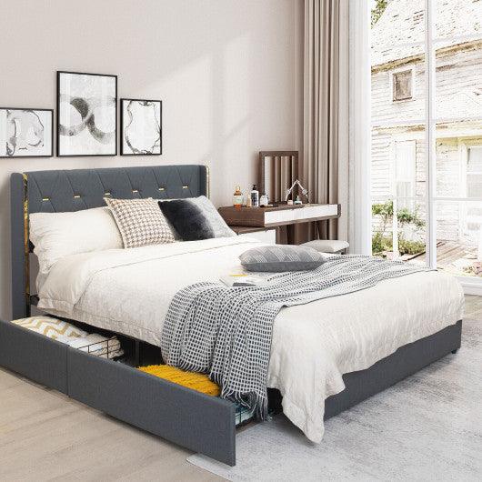 Full/Queen Size Upholstered Bed Frame with 4 Storage Drawers-Full Size at Set Shop and Smile