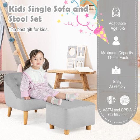 Soft Velvet Upholstered Kids Sofa Chair with Ottoman-Gray at Set Shop and Smile