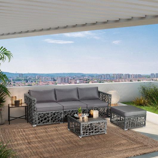 5 Pieces Patio PE Rattan Wicker Sofa Furniture Set-Gray at Set Shop and Smile
