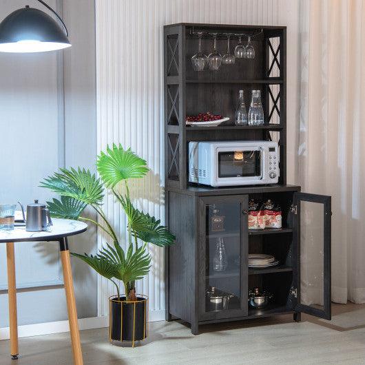 Tall Freestanding Bar Cabinet Buffet with Glass Holder and Adjustable Shelf-Gray at Set Shop and Smile