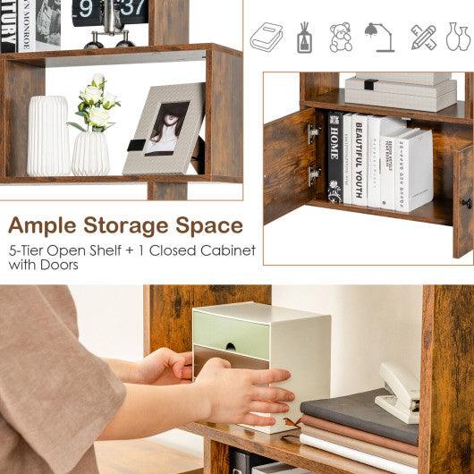 6-Tier S-Shaped Freestanding Bookshelf with Cabinet and Doors-Coffee at Set Shop and Smile
