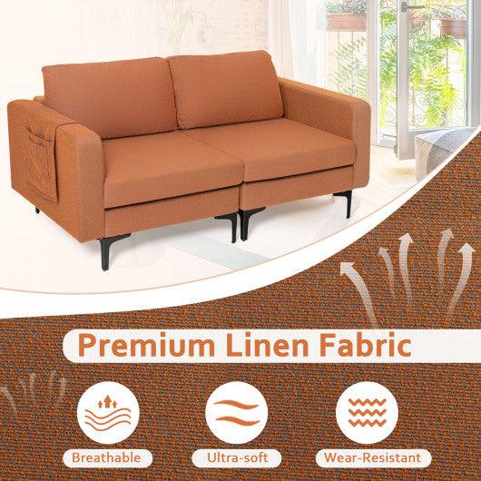 Modern Loveseat Sofa Couch with Side Storage Pocket and Sponged Padded Seat Cushions-Orange at Set Shop and Smile