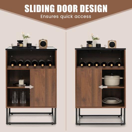 Wine Storage Cabinet Buffet Sideboard with Adjustable Shelf and Sliding Door-Brown at Set Shop and Smile