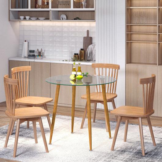 Round Glass Dining Table Leisure Coffee Table with Metal Legs-Natural at Set Shop and Smile