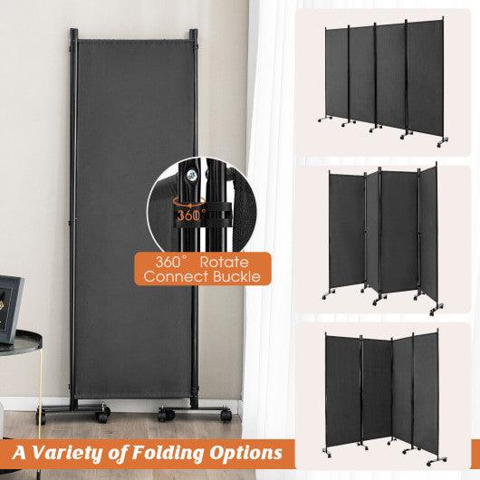 4-Panel Folding Room Divider 6 Feet Rolling Privacy Screen with Lockable Wheels-Gray at Set Shop and Smile
