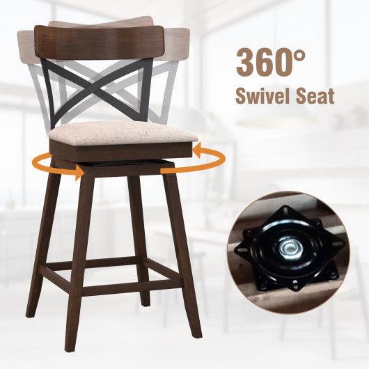 Set of 2 Wooden Swivel Bar Stools with Cushioned Seat and Open X Back-25 Inch at Set Shop and Smile