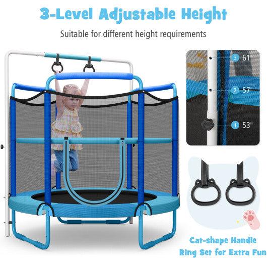 5 Feet Kids 3-in-1 Game Trampoline with Enclosure Net Spring Pad-Blue at Set Shop and Smile
