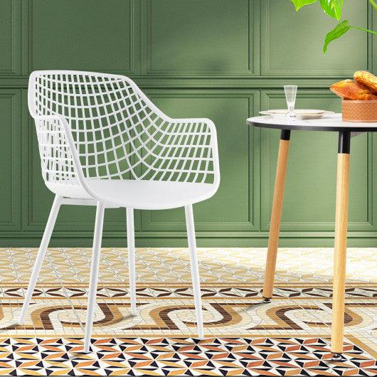 Set of 4 Heavy Duty Modern Dining Chair with Airy Hollow Backrest-White at Set Shop and Smile