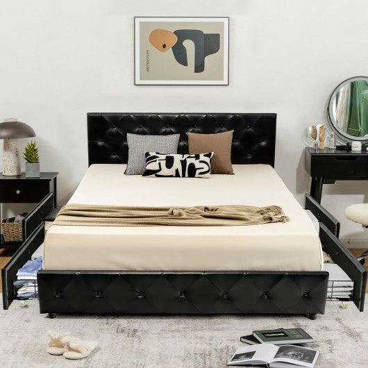 Full/Queen PU Leather Upholstered Platform Bed with 4 Drawers-Full Size at Set Shop and Smile