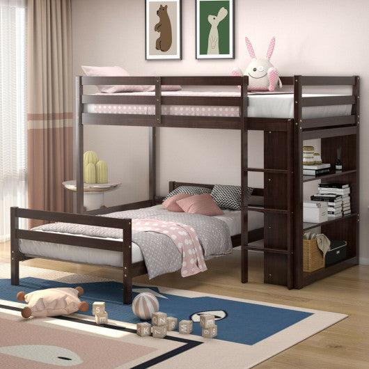 Twin Over Twin Loft Bunk Bed with Bookcase-Dark Brown at Set Shop and Smile