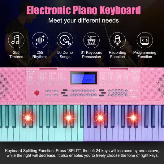 61-Key Electric Piano Keyboard for Beginner-Pink at Set Shop and Smile