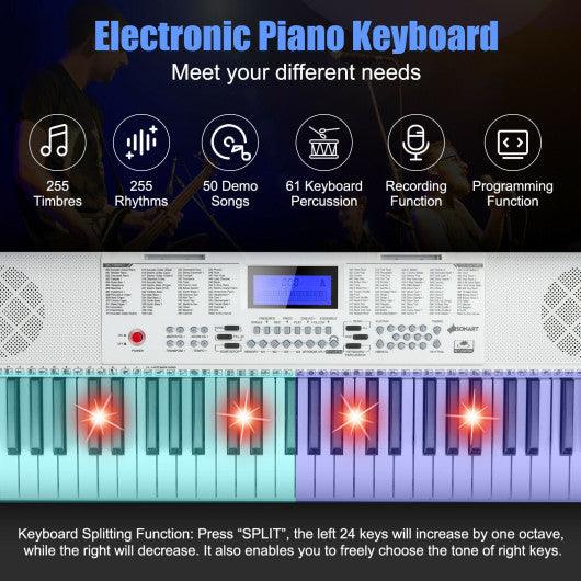 61-Key Electric Piano Keyboard for Beginner-White at Set Shop and Smile