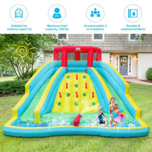 Double Side Inflatable Water Slide Park with Climbing Wall for Outdoor Without Blower at Set Shop and Smile