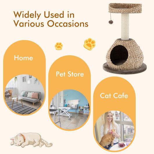 28 Inches Hand-Made Cat Tree Tower with Jump Platform-Coffee at Set Shop and Smile