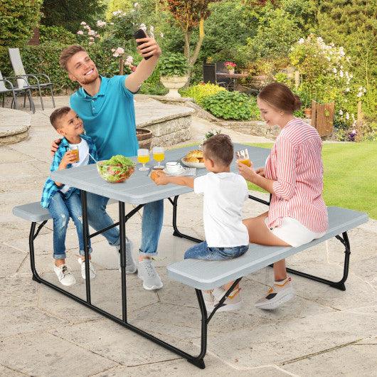 Indoor and Outdoor Folding Picnic Table Bench Set with Wood-like Texture-Gray at Set Shop and Smile