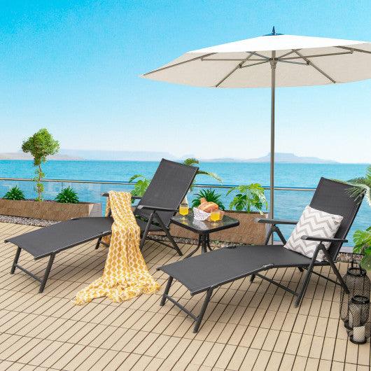 2 Pieces Foldable Chaise Lounge Chair with 2-Position Footrest-Black at Set Shop and Smile