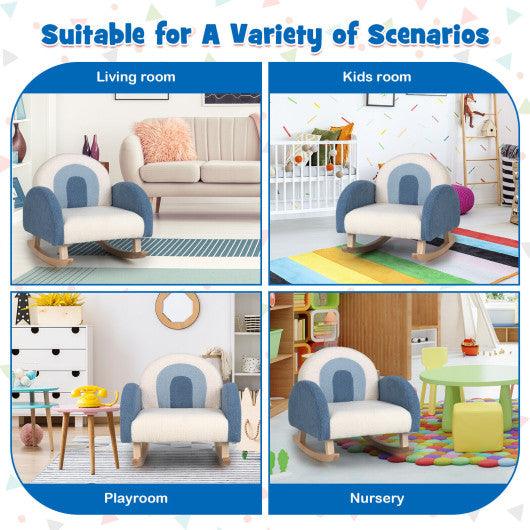 Kids Rocking Chair Children Velvet Upholstered Sofa with Solid Wood Legs-Blue at Set Shop and Smile