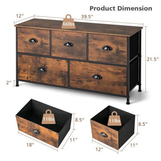 Dresser Organizer with 5 Drawers and Wooden Top-Rustic Brown at Set Shop and Smile