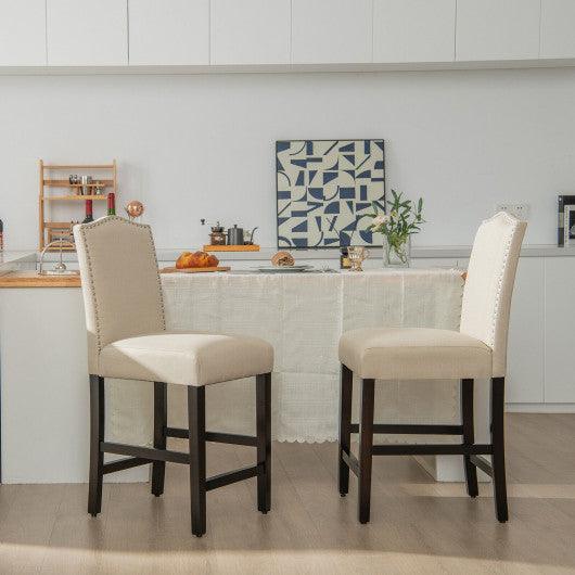2 Pcs Fabric Nail Head Counter Height Dining Side Chairs Set-Beige at Set Shop and Smile