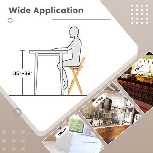 24 Inch Set of 2 Bamboo Folding Barstools with Footrests and Handles-Natural at Set Shop and Smile