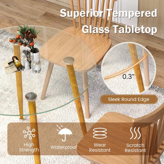 Round Glass Dining Table Leisure Coffee Table with Metal Legs-Natural at Set Shop and Smile