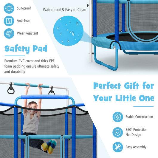 5 Feet Kids 3-in-1 Game Trampoline with Enclosure Net Spring Pad-Blue at Set Shop and Smile