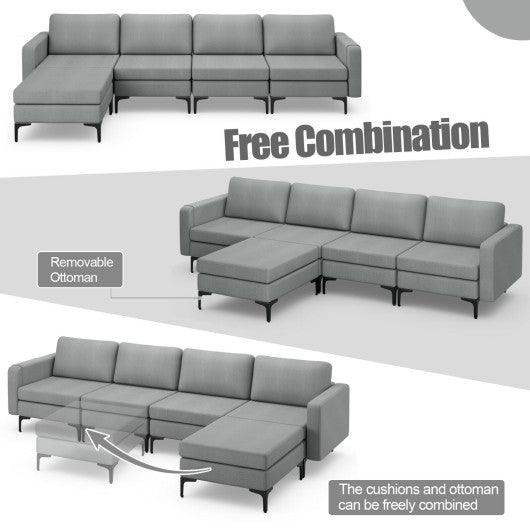 1/2/3/4-Seat Convertible Sectional Sofa with Reversible Ottoman-4-Seat L-shaped with 2 USB Ports at Set Shop and Smile