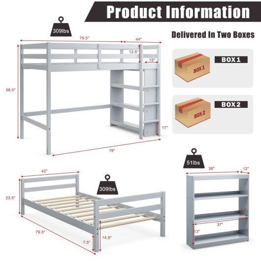 Twin Over Twin Loft Bunk Bed with Bookcase-Gray at Set Shop and Smile