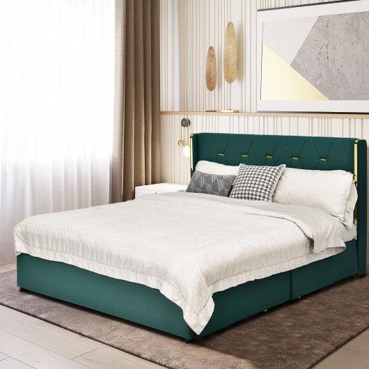 Full/Queen Size Upholstered Bed Frame with 4 Drawers-Green-Full Size at Set Shop and Smile